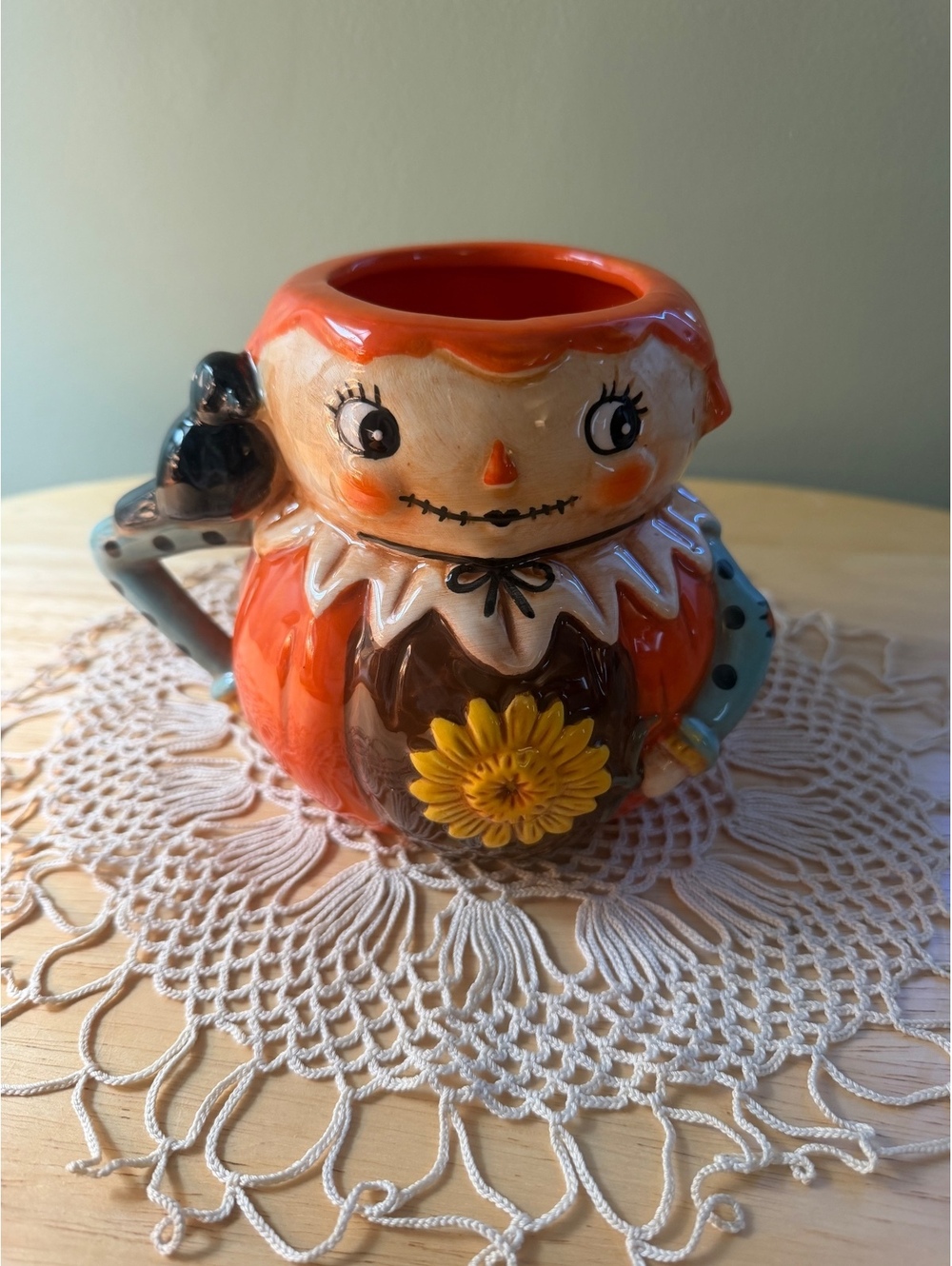 Johanna Parker Design Scarecrow Ceramic Mug with Bird Handle